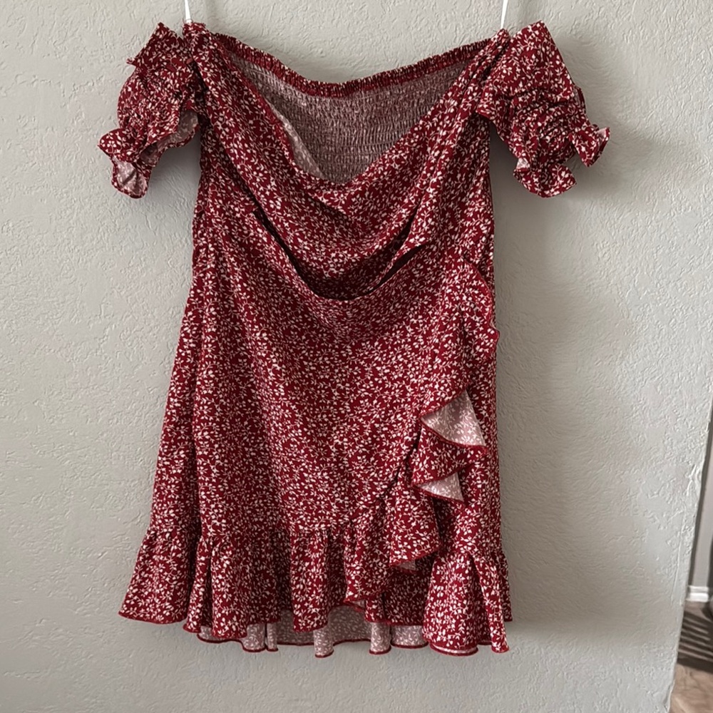 Floral Red Off-Shoulder Dress